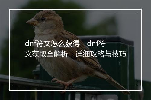dnf符文怎么获得　dnf符文获取全解析：详细攻略与技巧