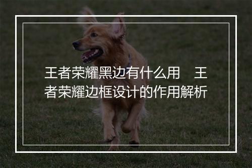 王者荣耀黑边有什么用 王者荣耀边框设计的作用解析